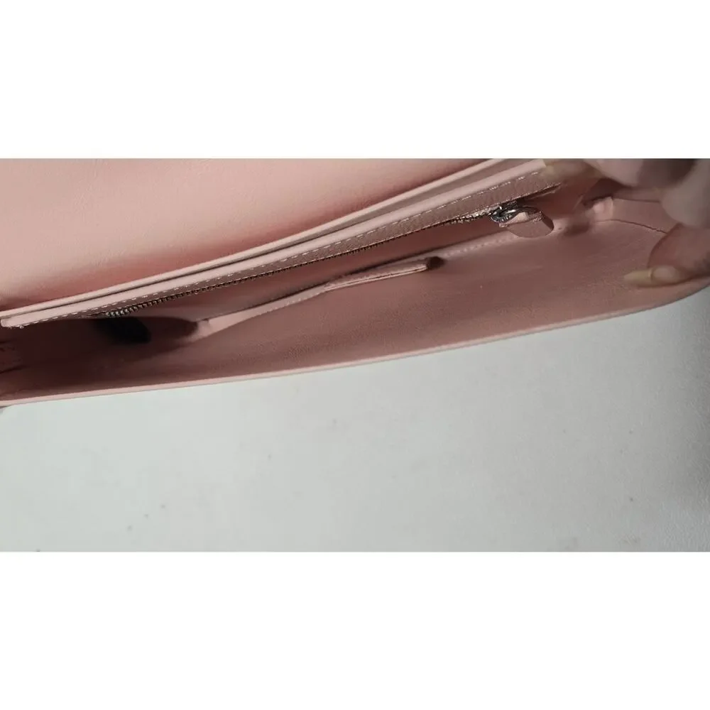 Loeffler Randall Leather Crossbody Clutch Salmon Pink Chain Strap Envelope Bag